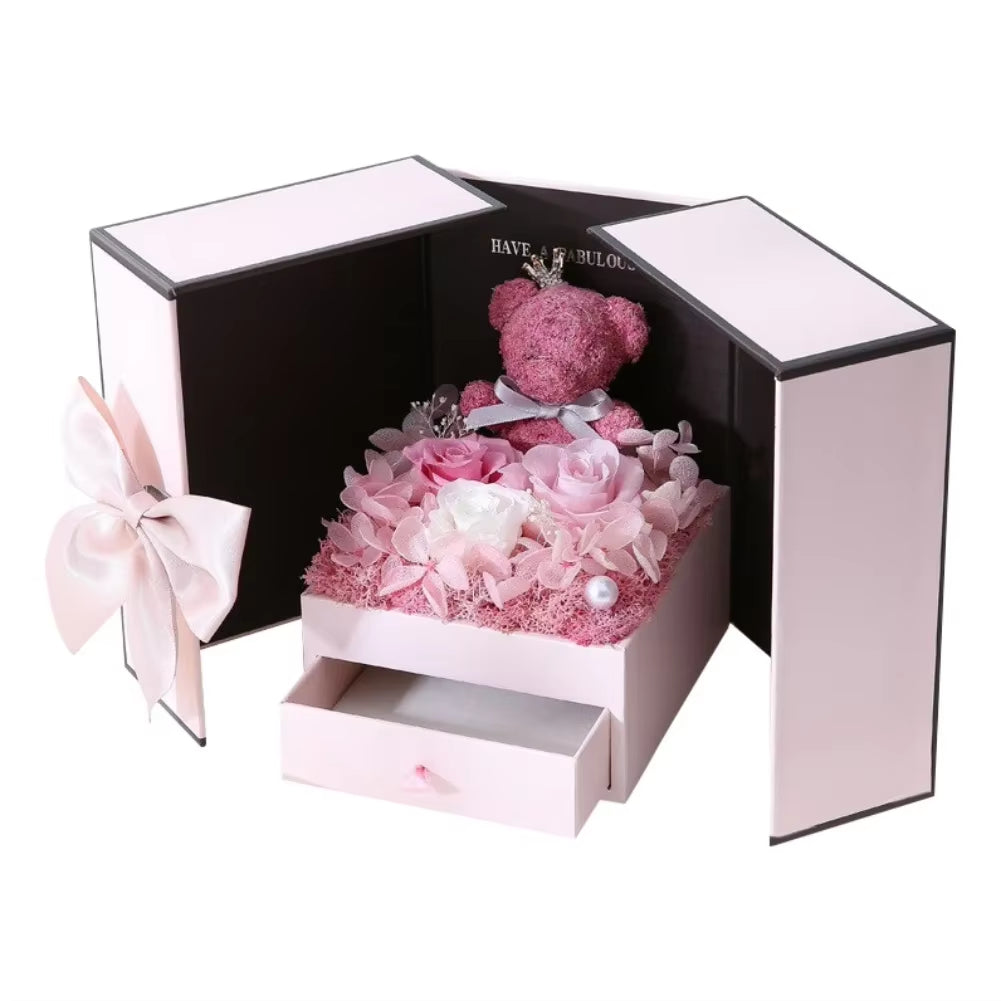 Valentine'S Day Rose Bear Gift Box Eternal Rose Gift Box for Women Girlfriend Birthday Paryt Mother'S Day Christma New Year Gift