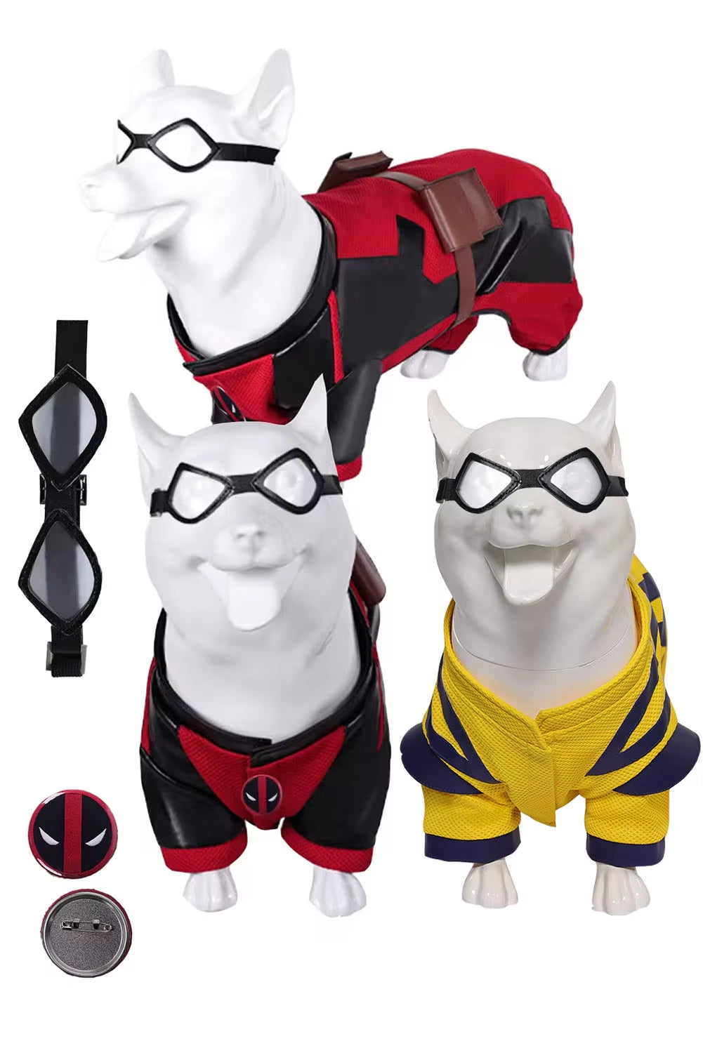 Pet Dog Pool Costume Dead Cosplay Pool Dogs Red Clothes Goggles for Small Large Puppy Halloween Disguise Clothing Glasses Badge