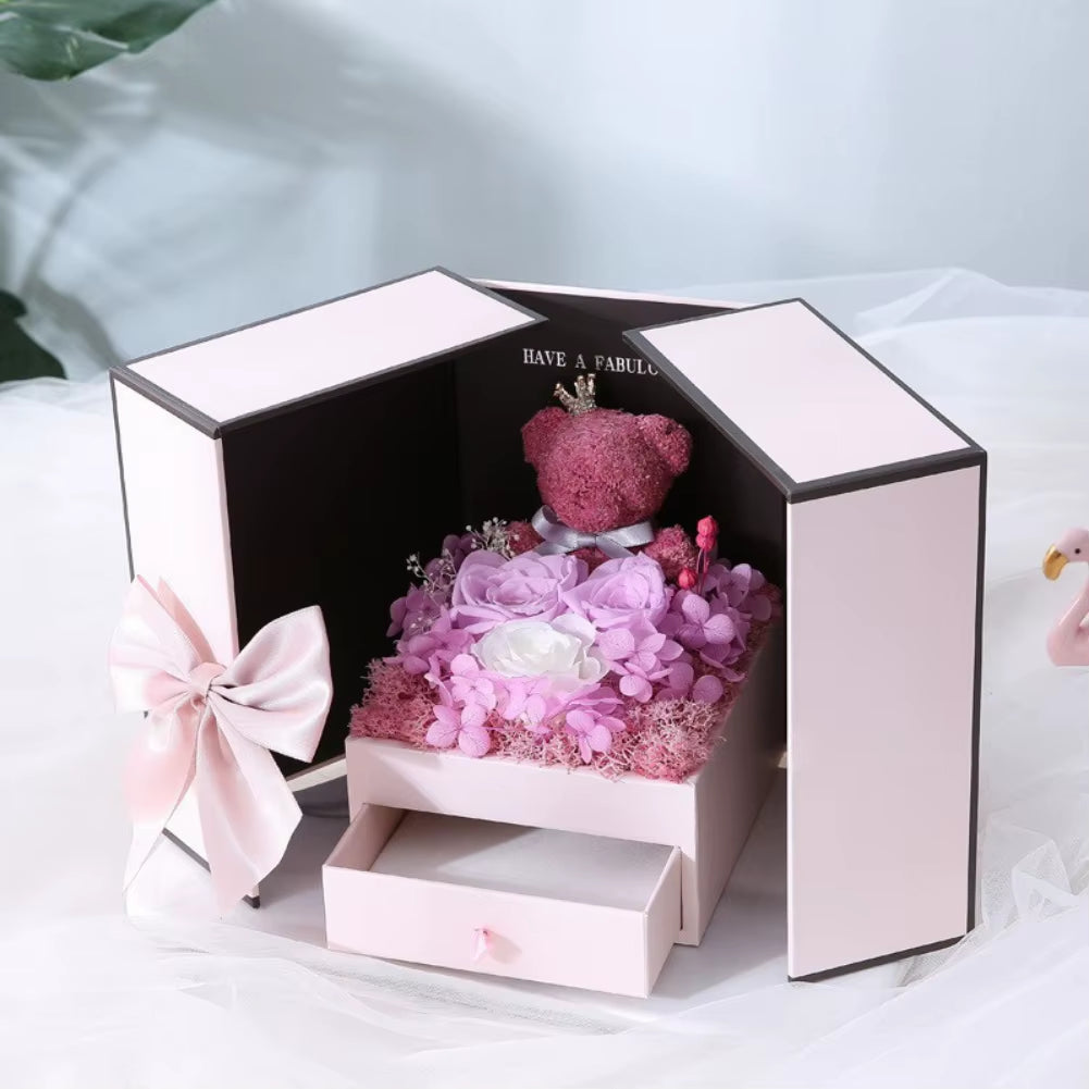 Valentine'S Day Rose Bear Gift Box Eternal Rose Gift Box for Women Girlfriend Birthday Paryt Mother'S Day Christma New Year Gift