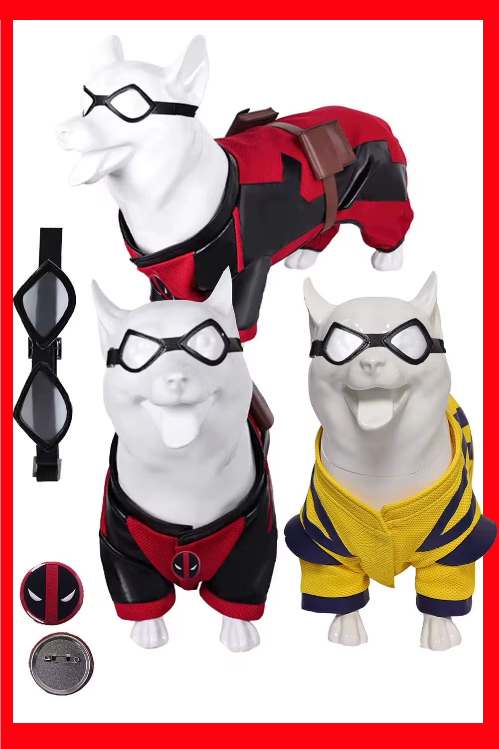 Pet Dog Pool Costume Dead Cosplay Pool Dogs Red Clothes Goggles for Small Large Puppy Halloween Disguise Clothing Glasses Badge